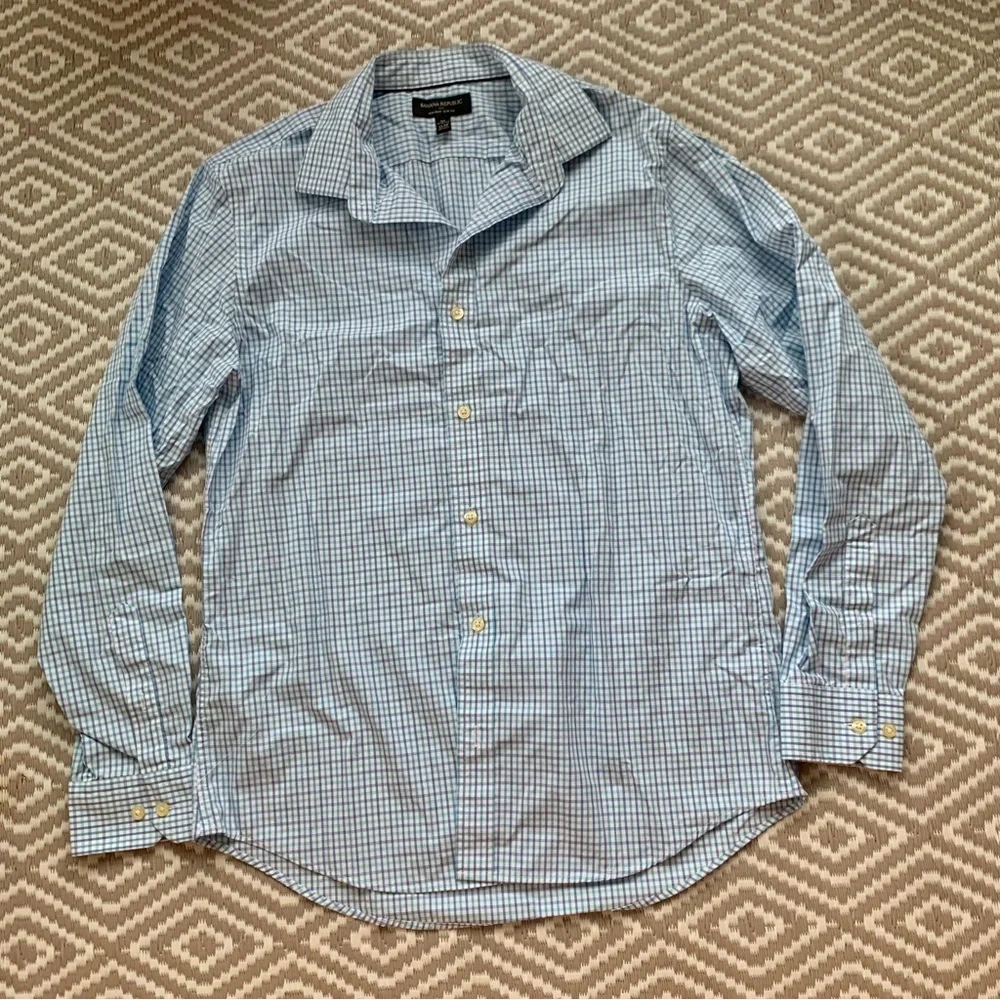 Banana Republic Light Blue Plaid Gingham Long Sleeve Button Down Shirt Slim M